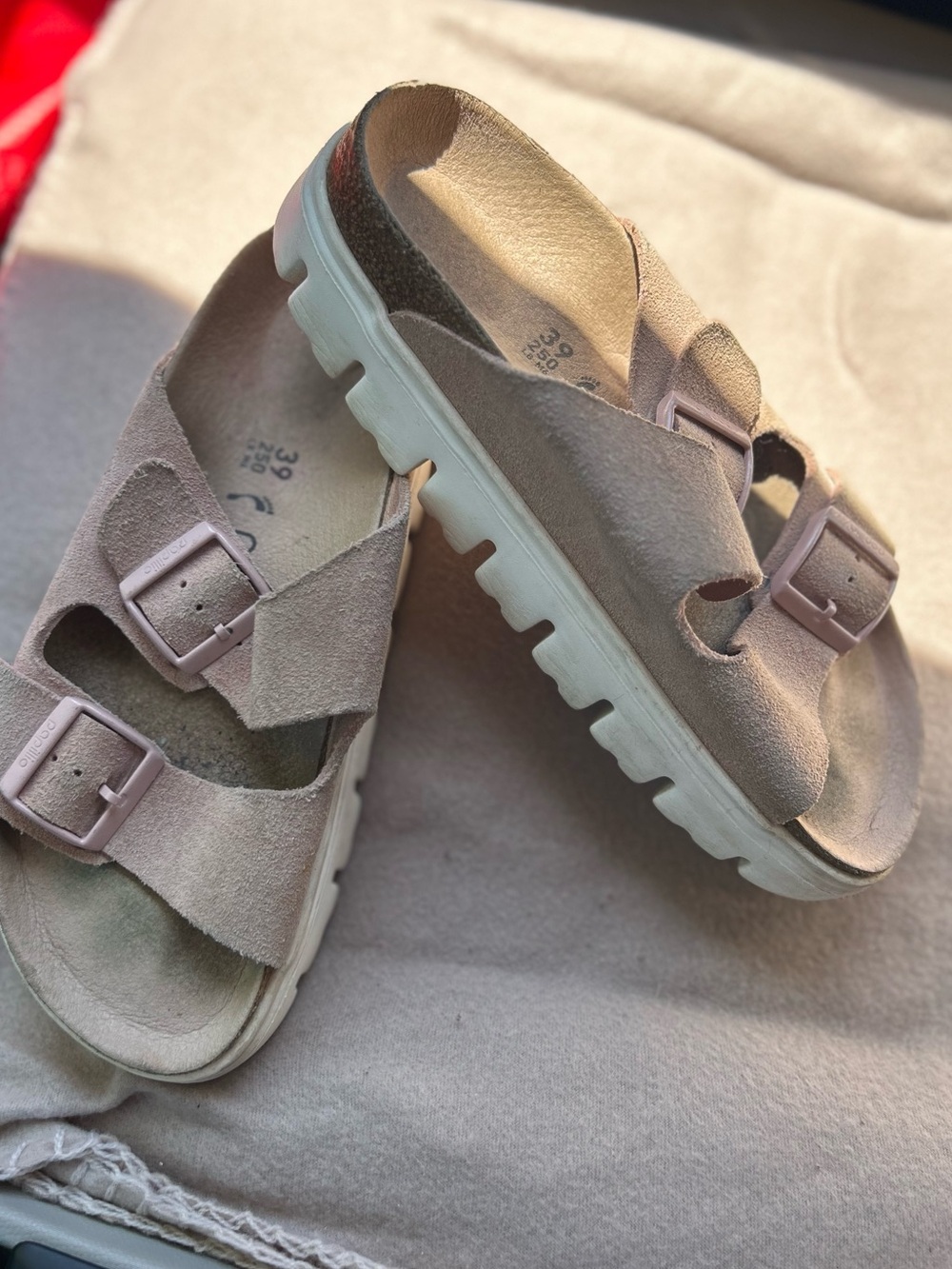 Birkenstock papillo Suede Arizona Double-Buckle Sandals - tan size women 8(39)
